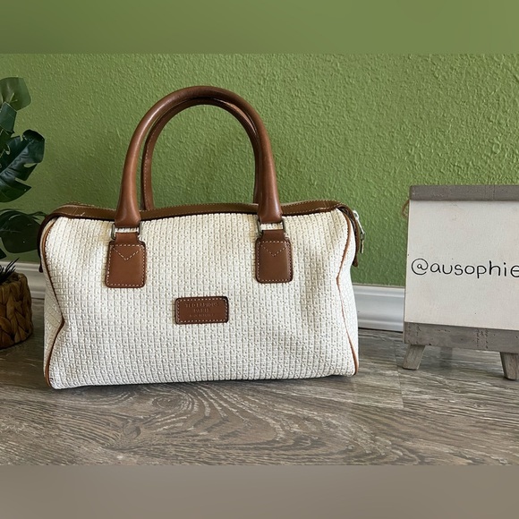 Vintage TED LAPIDUS Paris Logo Embossed Leather Handle Boston Bag Rare White - Picture 3 of 14